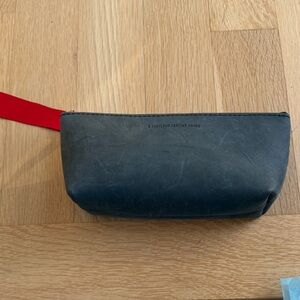 Portland Leather Navy Blue Pouch with Red ribbon